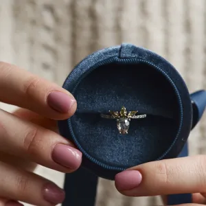 CROWNIA gold ring with salt’n’pepper and fancy diamonds held in an open ring box