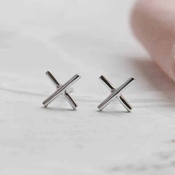 Gold minimalist stud earrings CROSS Image