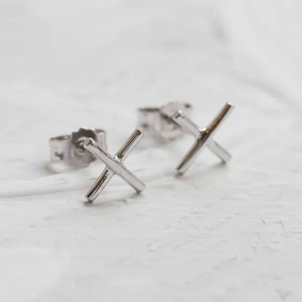 Gold minimalist stud earrings CROSS Image
