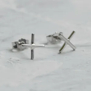 Gold minimalist stud earrings CROSS Thumbnail