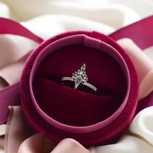 Cluster prsten DUBHEASA ze zlata se salt and pepper diamanty v otevřené šperkovnici