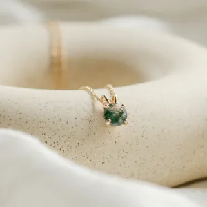 Gold necklace with round moss agate SIOBHAN Thumbnail