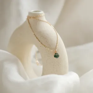 Gold necklace with round moss agate SIOBHAN Thumbnail