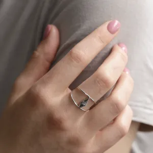 Gold double ring with salt and pepper diamond GRAINNE Thumbnail