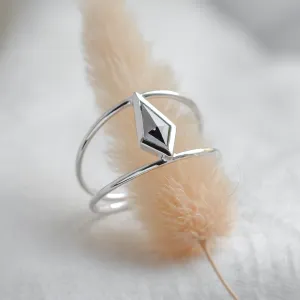 Gold double ring with salt and pepper diamond GRAINNE Thumbnail