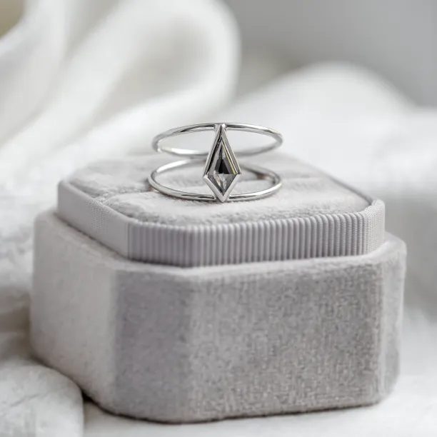 Gold double ring with salt and pepper diamond GRAINNE Image