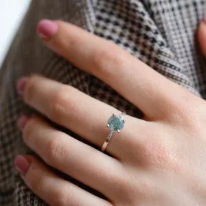 Engagement ring with moss agate and diamonds FIADH Thumbnail