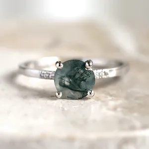 Engagement ring with moss agate and diamonds FIADH Thumbnail