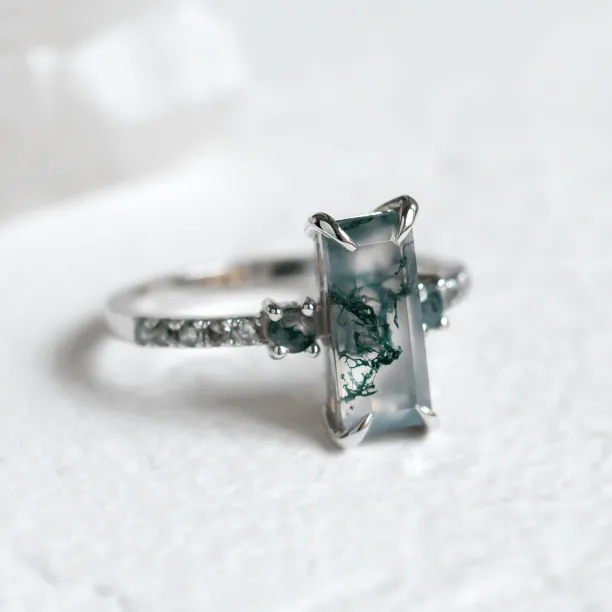 Elegantní prsten s mechovým achátem a diamanty CARA Image