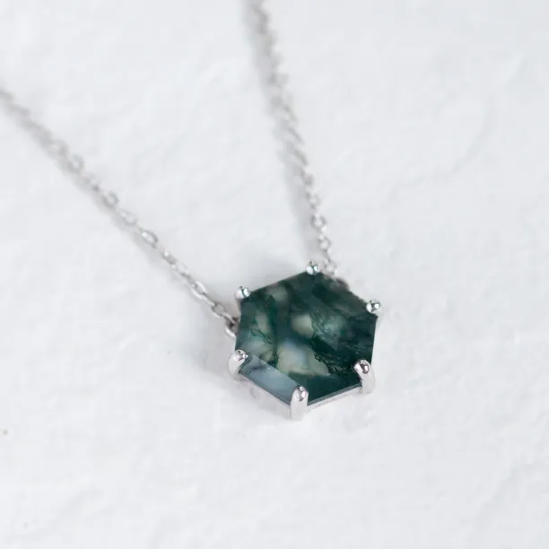 Gold pendant with hexagon moss agate ALISI Image