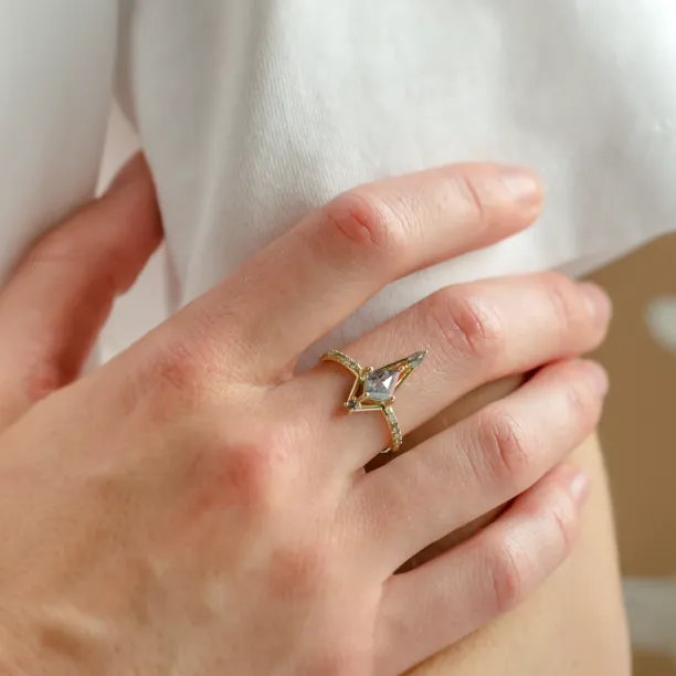 SANIA geometric salt and pepper diamond ring worn on a hand