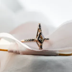 SANIA ring with kite-shaped salt and pepper diamond and marquise diamond in an angled view