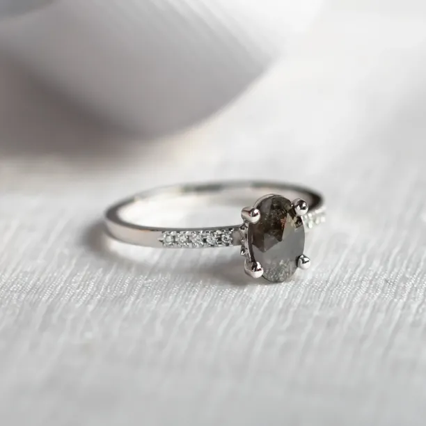 Gold ring with oval salt and pepper diamond ROXANE Image
