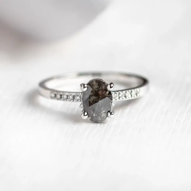 Gold ring with oval salt and pepper diamond ROXANE Image