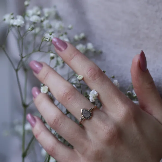Gold salt and pepper diamond ring with side diamonds KERRI Image