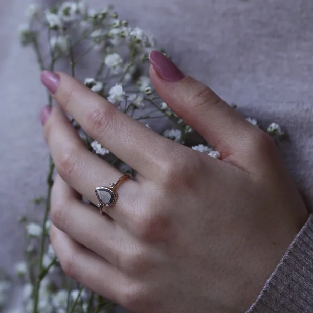 Gold salt and pepper diamond ring with side diamonds KERRI Image