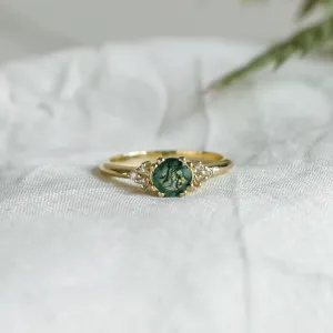 Noble gold ring with moss agate and diamonds MONNY Thumbnail