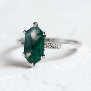 Gold diamond ring with moss agate ROXANE Thumbnail