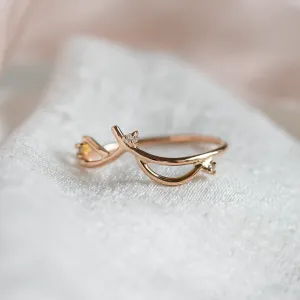 Gold minimalist leaf ring with diamonds DOFA Thumbnail