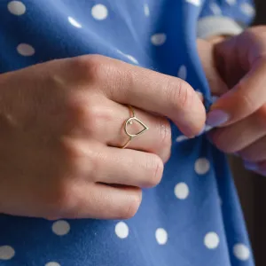 Gold minimalistic teardrop ring with diamond DAYSI Thumbnail