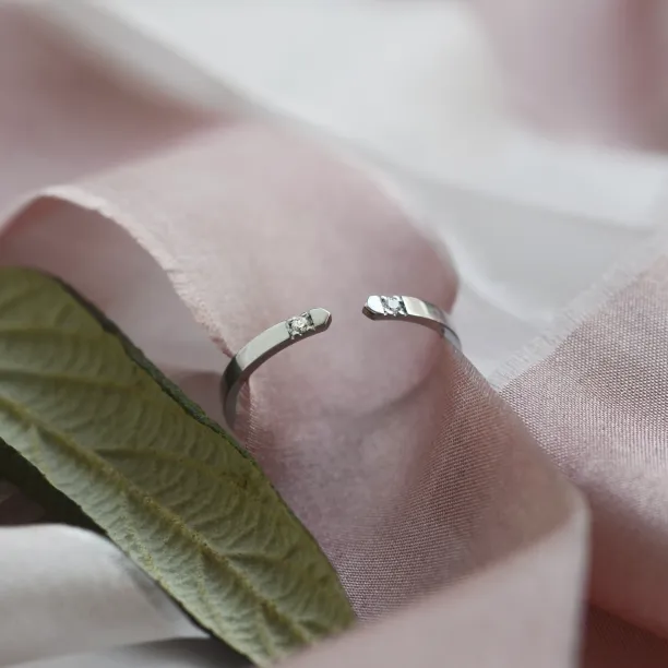 Gold minimalistic open ring with diamonds SILVIA Image