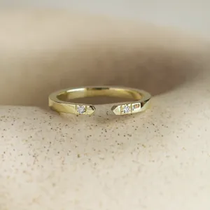 Gold minimalistic open ring with diamonds SILVIA Thumbnail