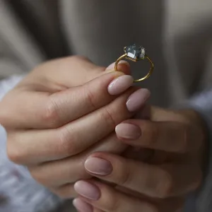 Gold ring with moss agate ELIONOR Thumbnail