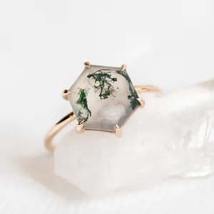 Gold ring with moss agate ELIONOR Thumbnail