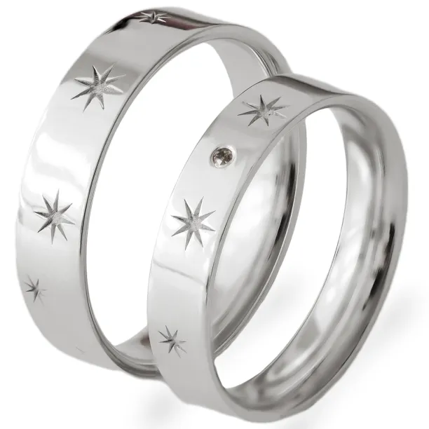 Gold wedding rings with stars and diamond STAR Image