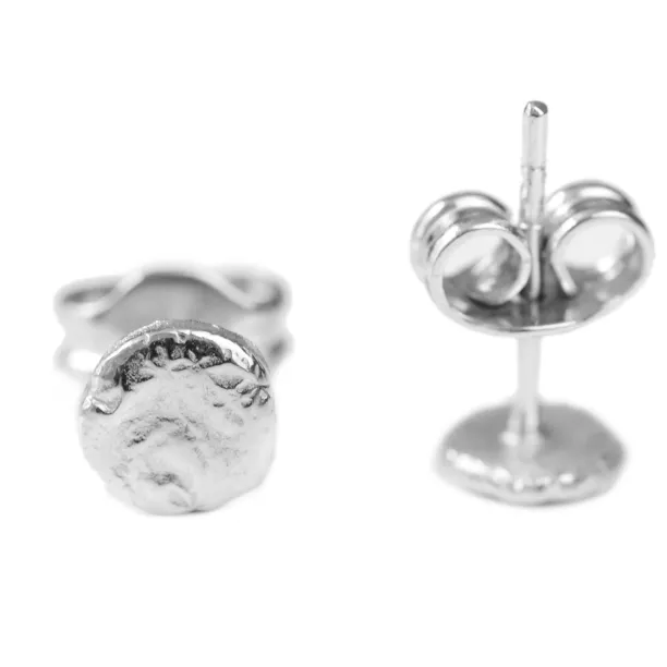 Silver hammered stud earrings with push back closure RIMINI Image