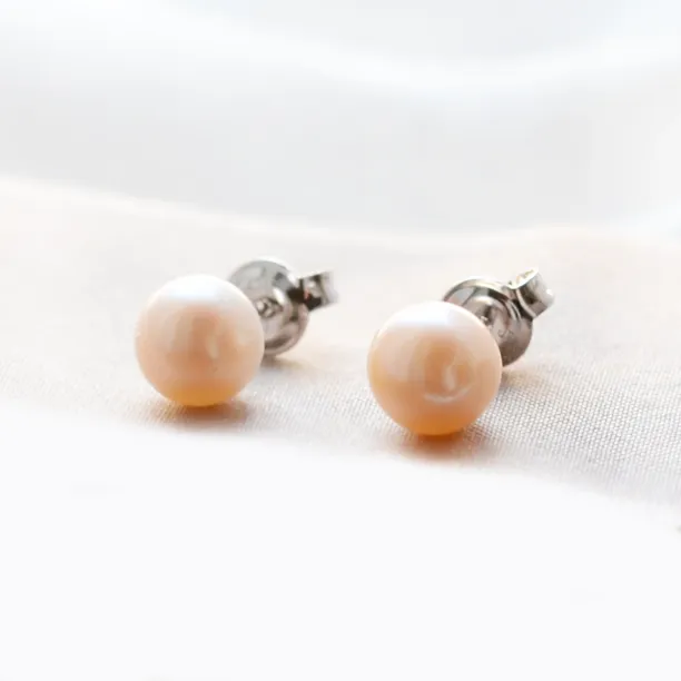 Stud peach pearl earrings QIANA Image