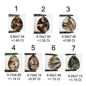 Close-up collage of salt and pepper diamonds shown in tweezers for the XENA gold ring