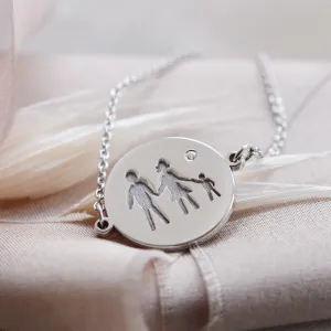 Gold engraved bracelet with a diamond ZERA Thumbnail