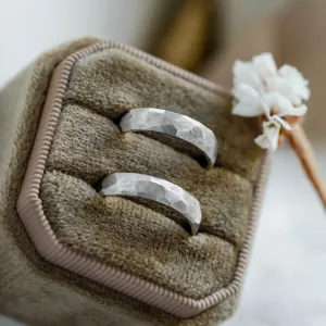 Close-up of the textured surface on BOME platinum wedding rings