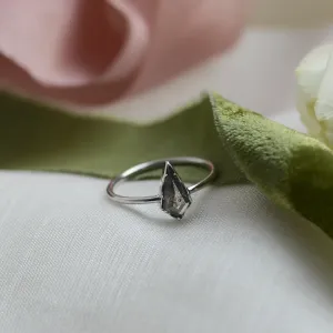 Detailní šikmý pohled na zlatý prsten FREDA s diamantem salt and pepper