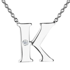 VERTE silver diamond pendant necklace with letter K