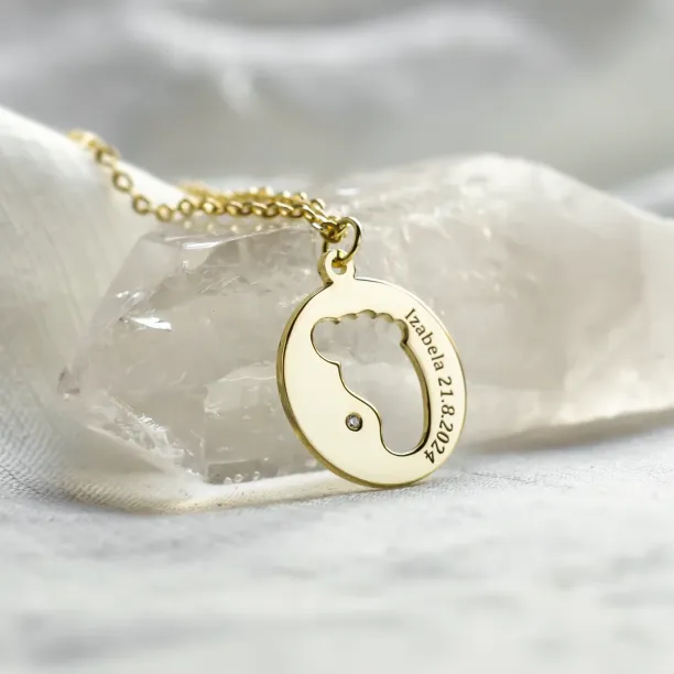 Gold diamond pendant with baby foot trace EIIA Image
