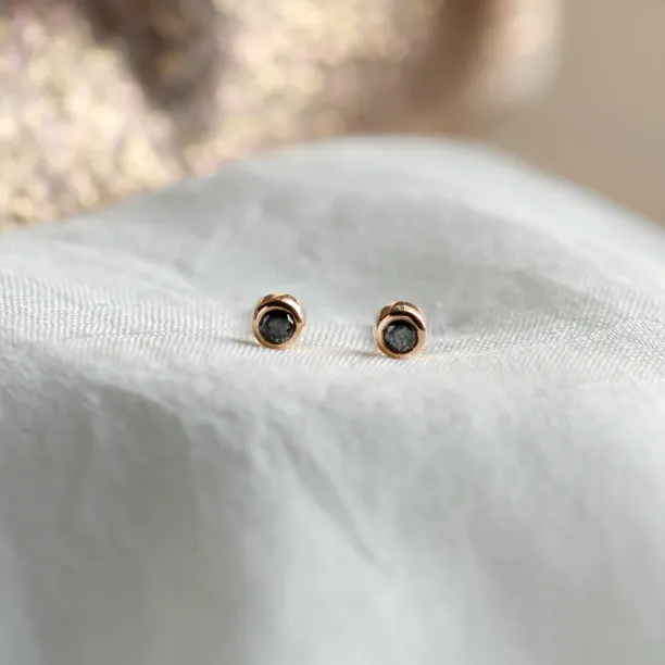 Zlaté minimalistické puzetové náušnice s černými diamanty ANY Image