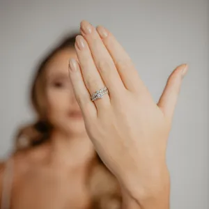 MISI gold moissanite engagement ring with side diamonds 0.5ct Thumbnail