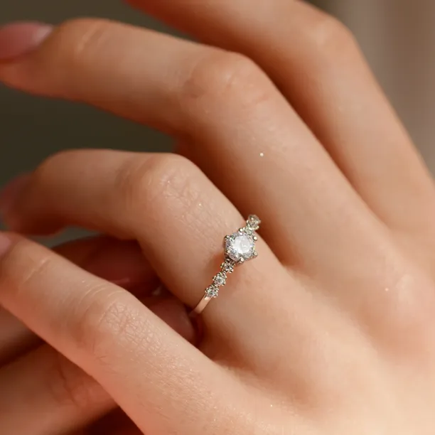 MISI gold moissanite engagement ring with side diamonds 0.5ct Image