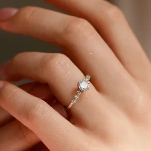 MISI gold moissanite engagement ring with side diamonds 0.5ct Thumbnail