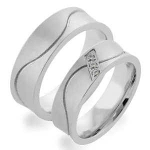 LORI matte gold diamond wedding rings, angled view of the pair