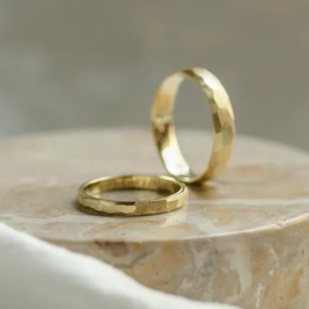 Hammered gold wedding rings BOME Image