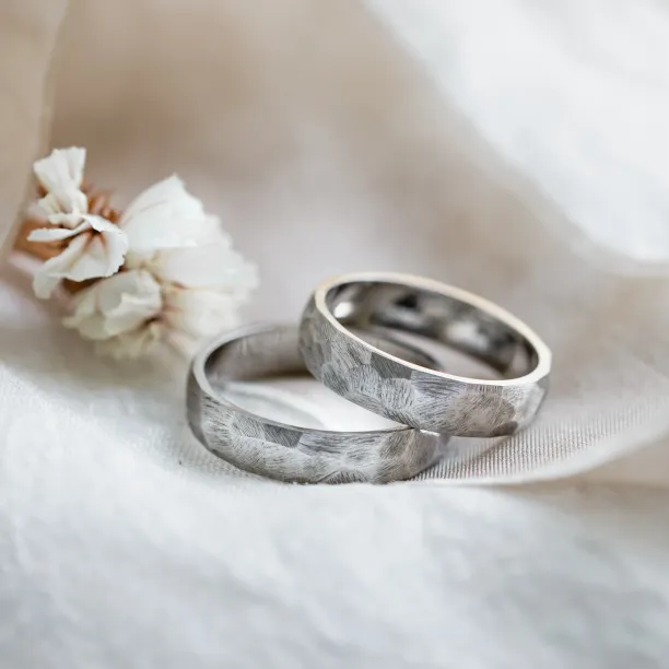 Hammered gold wedding rings BOME Image