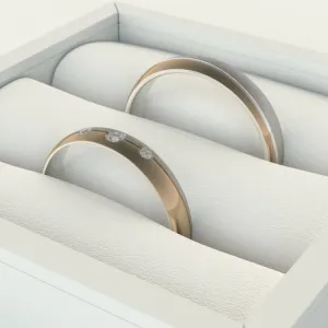 Detail snubních prstenů BRONS ve zlaté kombinaci s diamanty