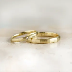 Matte comfort fit wedding rings made of yellow gold with diamond ODETTE