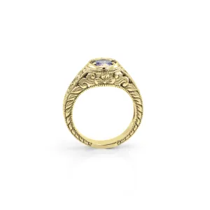 OSLO gold ring with amethyst and diamonds, rear view of the decorated band