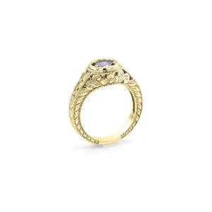 OSLO vintage gold ring with amethyst and diamonds, angled view