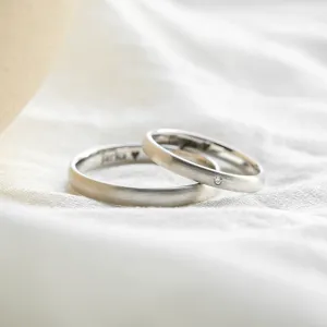 Solid matte wedding rings made of white gold with diamond IDAHO
