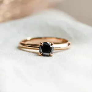 Engagement ring with black diamond FLORA Thumbnail
